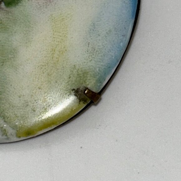 Antique Hand-Painted Porcelain Brooch With Pink Roses C-Clasp Gold-tone - Picture 16 of 16